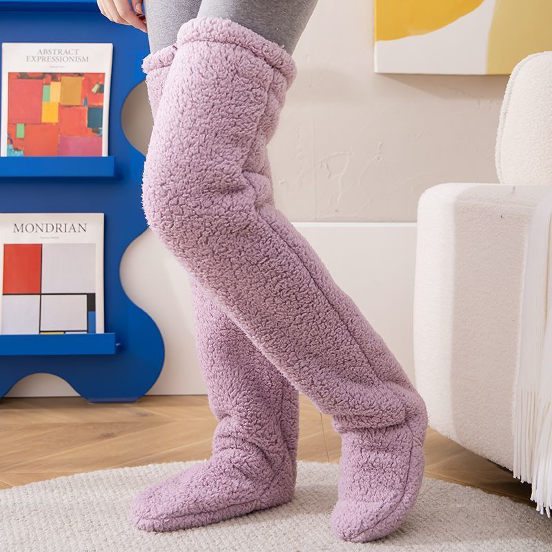 Over Knee High Fuzzy Long Socks Warm Cold Leg Knee Joint Cold-proof Over-the-knee Stockings Home Sleeping Socks