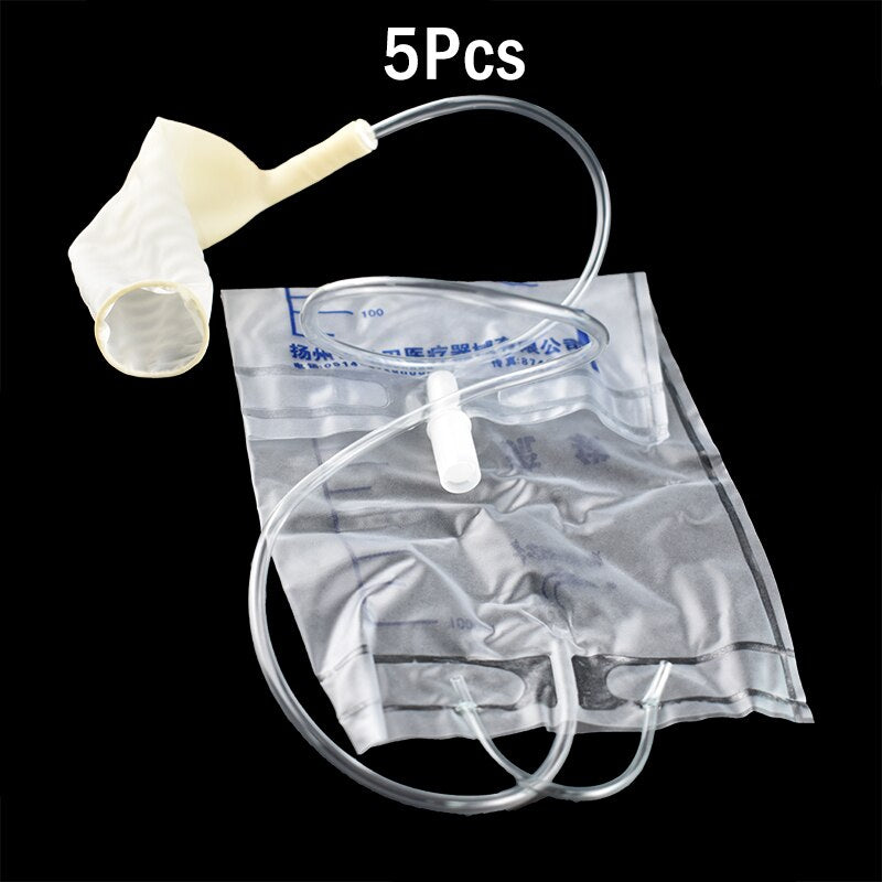 5P Medical Latex Sleeve Type Urine Bag Male Drainage Catheter Bag 1000ML Urine Collector Bag Holder Bed Incontinence Urinal Pee