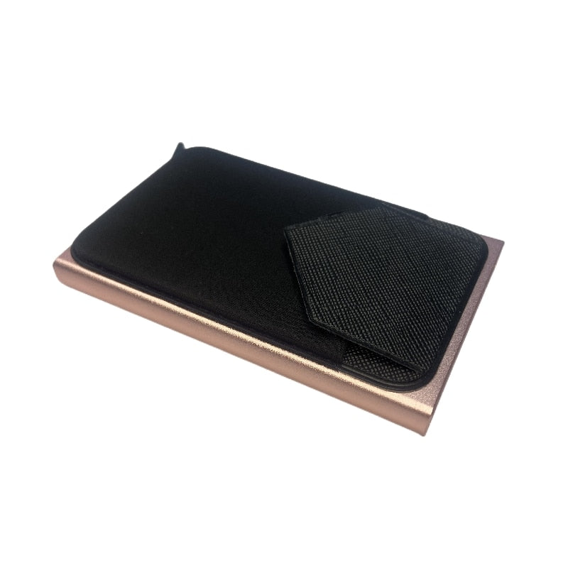 Slim Aluminum Wallet With Elasticity Back Pouch ID Credit Card Holder Mini RFID Wallet Automatic Pop up Bank Card Case