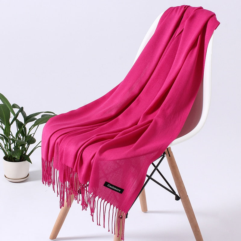 Fashion Solid Color 2022 Women Scarf Winter Hijabs Tassels Long Lady Shawls Cashmere Like Pashmina Bandana Scarves Wraps Echarpe