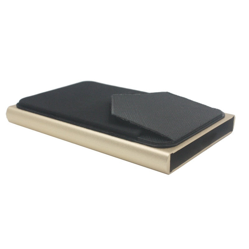 Slim Aluminum Wallet With Elasticity Back Pouch ID Credit Card Holder Mini RFID Wallet Automatic Pop up Bank Card Case