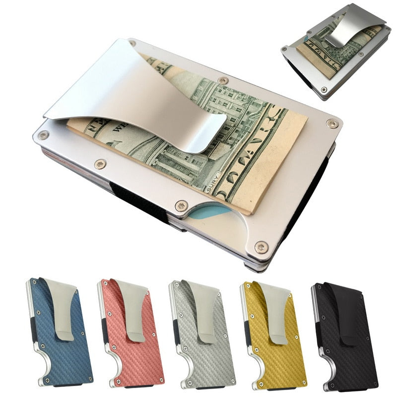 Men Carbon Fiber Credit Card Holder Wallet New Minimalist Blocking Slim Metal Cardholder Portable Credit Card Protect Clip