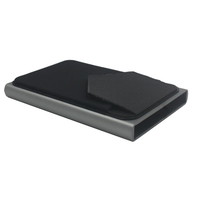 Slim Aluminum Wallet With Elasticity Back Pouch ID Credit Card Holder Mini RFID Wallet Automatic Pop up Bank Card Case