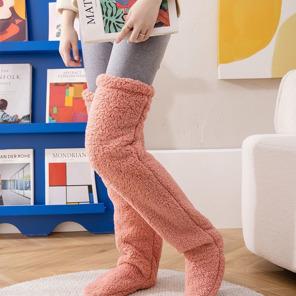 Over Knee High Fuzzy Long Socks Warm Cold Leg Knee Joint Cold-proof Over-the-knee Stockings Home Sleeping Socks