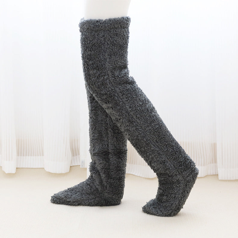 Over Knee High Fuzzy Long Socks Warm Cold Leg Knee Joint Cold-proof Over-the-knee Stockings Home Sleeping Socks